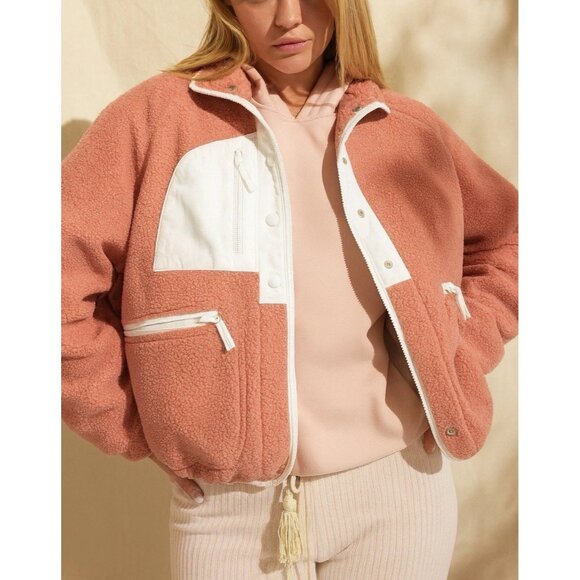 Papermoon Jackets & Blazers - Papermoon Women’s Fleece Jacket Like Free People White Orange S Oversized
